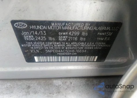 2013 Hyundai Sonata Gls из США, поврежденный, VIN 5NPEB4AC5DH676694